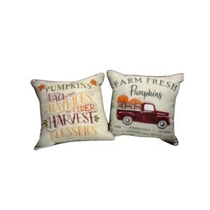 Farmhouse Fall Pumpkin Throw Pillow Set of 2 Vintage Truck & Harvest Design 18x1